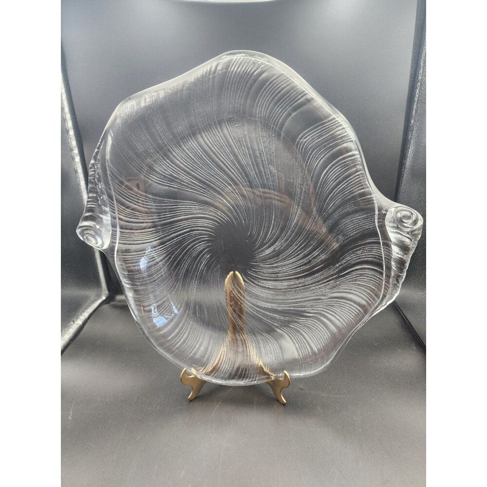 Large Studio Nova SEASHELL Clear Crystal Textured & Swirl 15" Oval Platter
